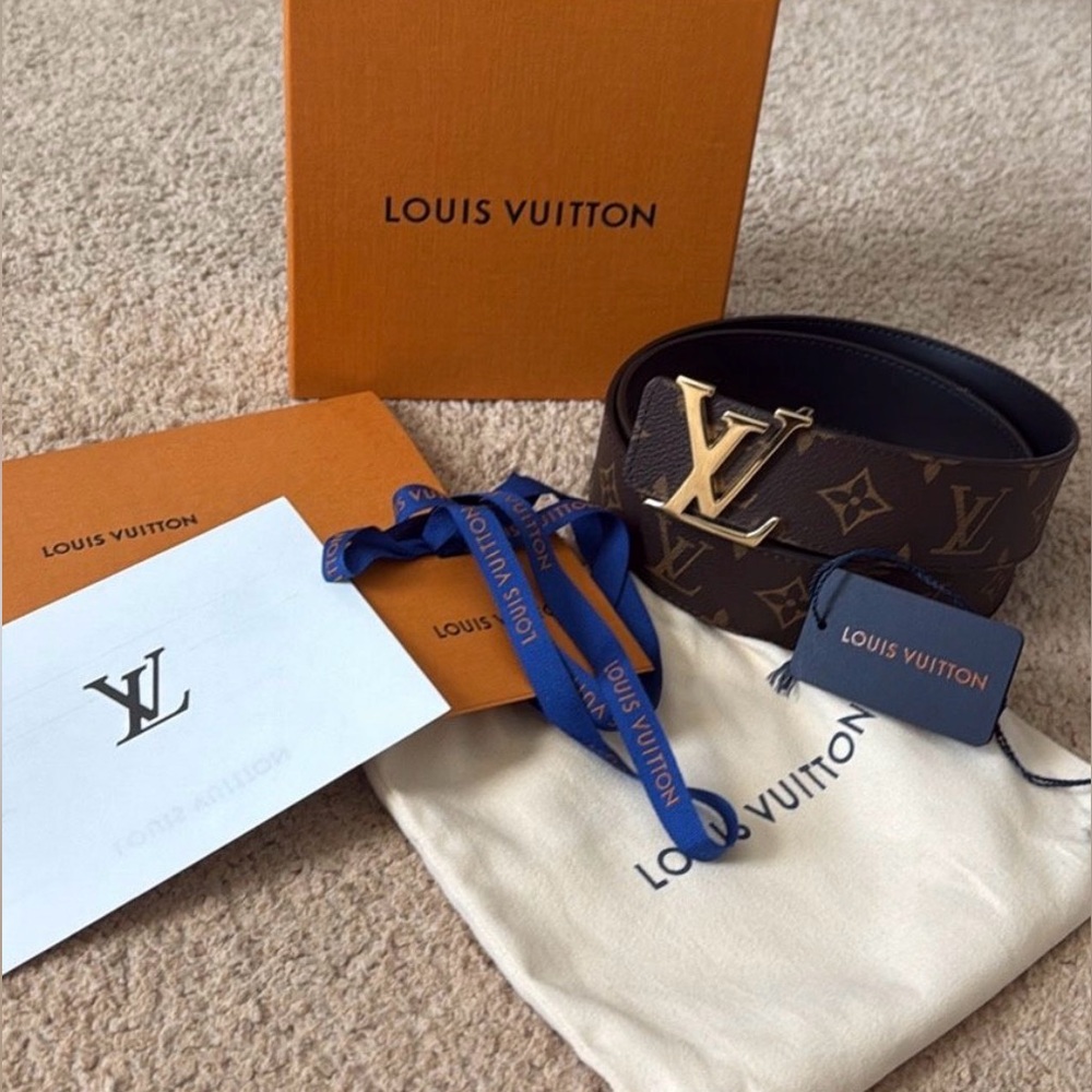 Louis Vuitton Dark Brown Monogram Belt with Gold Buckle